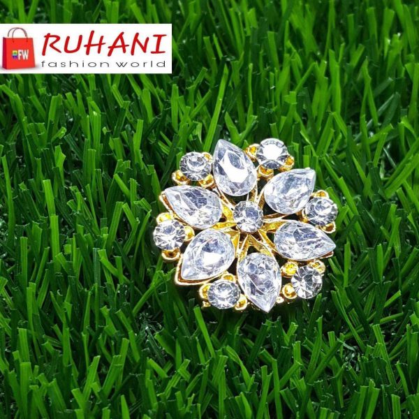 Stone Hijab Pin & Brooch | সাদা কালার স্টোন হিজাব পিন এবং ব্রোচ