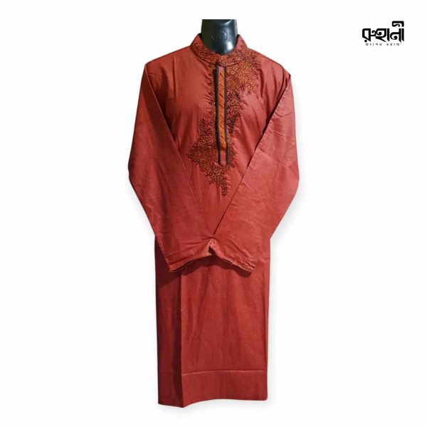 কাজ করা কটন পাঞ্জাবী লাল খয়েরী কালার | Work Cotton Punjabi