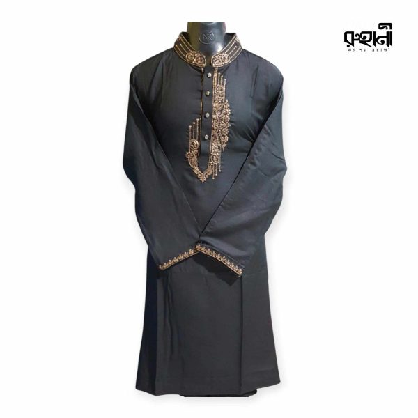 কাজ করা কটন পাঞ্জাবী কালো কালার | Work Cotton Black Punjabi