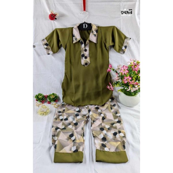 বাচ্চাদের জর্জেট কাবলি ড্রেস জলপাই কালার | Kids Georgette Kabli Dress