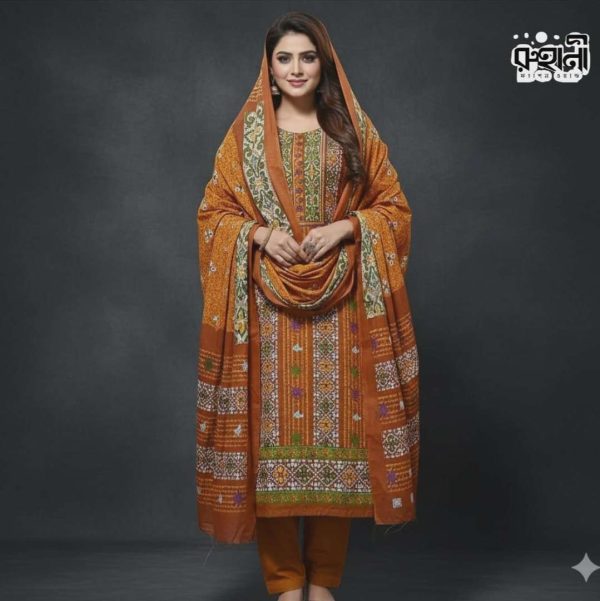 প্রিমিয়াম কোয়ালিটি সুতি প্রিন্ট থ্রী পিস Cotton Three Piece