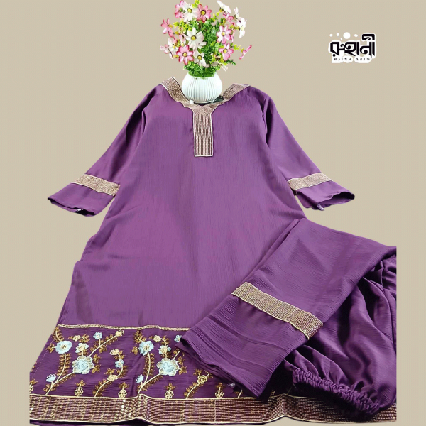 জুম কাপড় টু পিস পারপেল ড্রেস | Zoom Cotton Two Piece Purple Dress