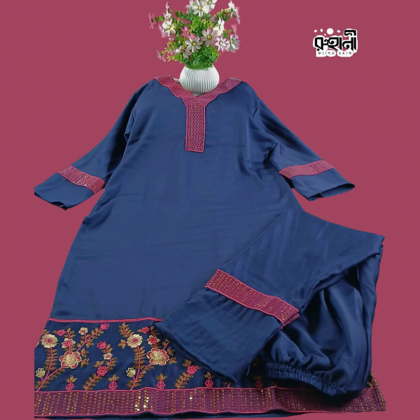জুম কাপড় টু পিস ড্রেস | Zoom Cotton Blue Two Piece Dress