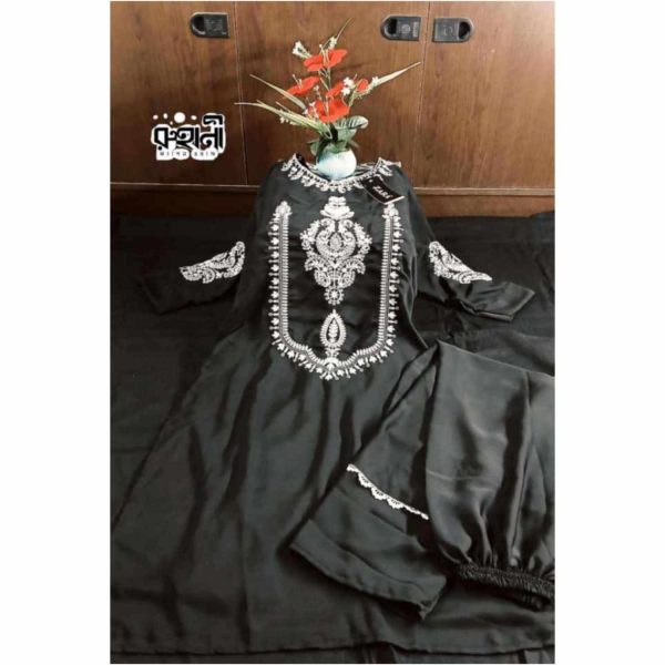 চেরি এম্বোডারি টু পিছ ড্রেস - Black Cherry Embroidery Two Piece Dress