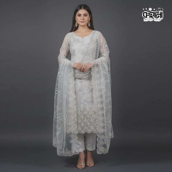 সাদা কালার নেট থ্রি পিস/ফোর পিস | Net Three Piece/Four Piece White Color 🥰
