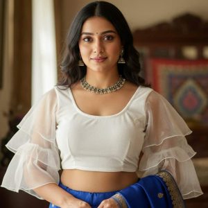 Net Sleeves Velvet Blouse