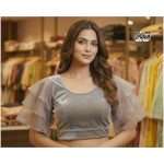 Net Sleeves Velvet Blouse