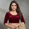 Merun Colour full Sleeve And Half Body Readymade Velvet Blouse