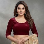 Merun Colour full Sleeve And Half Body Readymade Velvet Blouse