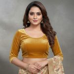 Golden Colour full Sleeve And Half Body Readymade Velvet Blouse
