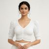 White Colour Half Sleeve And Half Body Readymade Genji Blouse