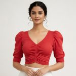 Red Colour Half Sleeve And Half Body Readymade Genji Blouse
