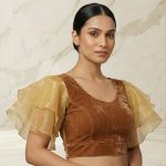 Net Sleeves Velvet Blouse Golden Colour Online Collection Bangladesh and BD
