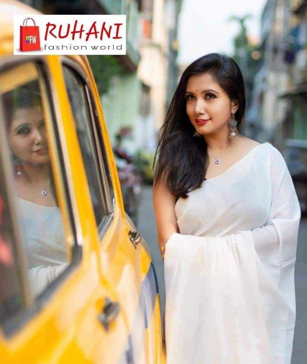 সাদা হাফ সিল্ক শাড়ি | White Colour Half Silk Saree