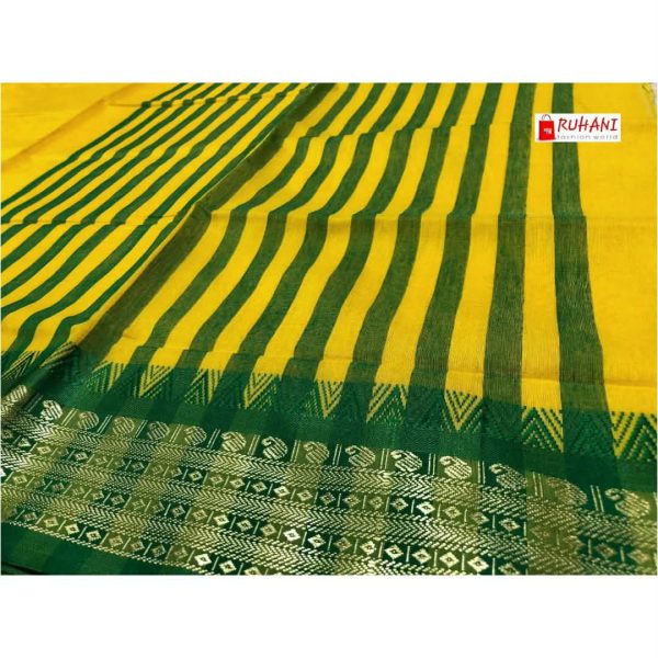 হলুদ শাড়ি সবুজ পাইর এবং আঁচল | Yellow Saree Green Achol And Pair