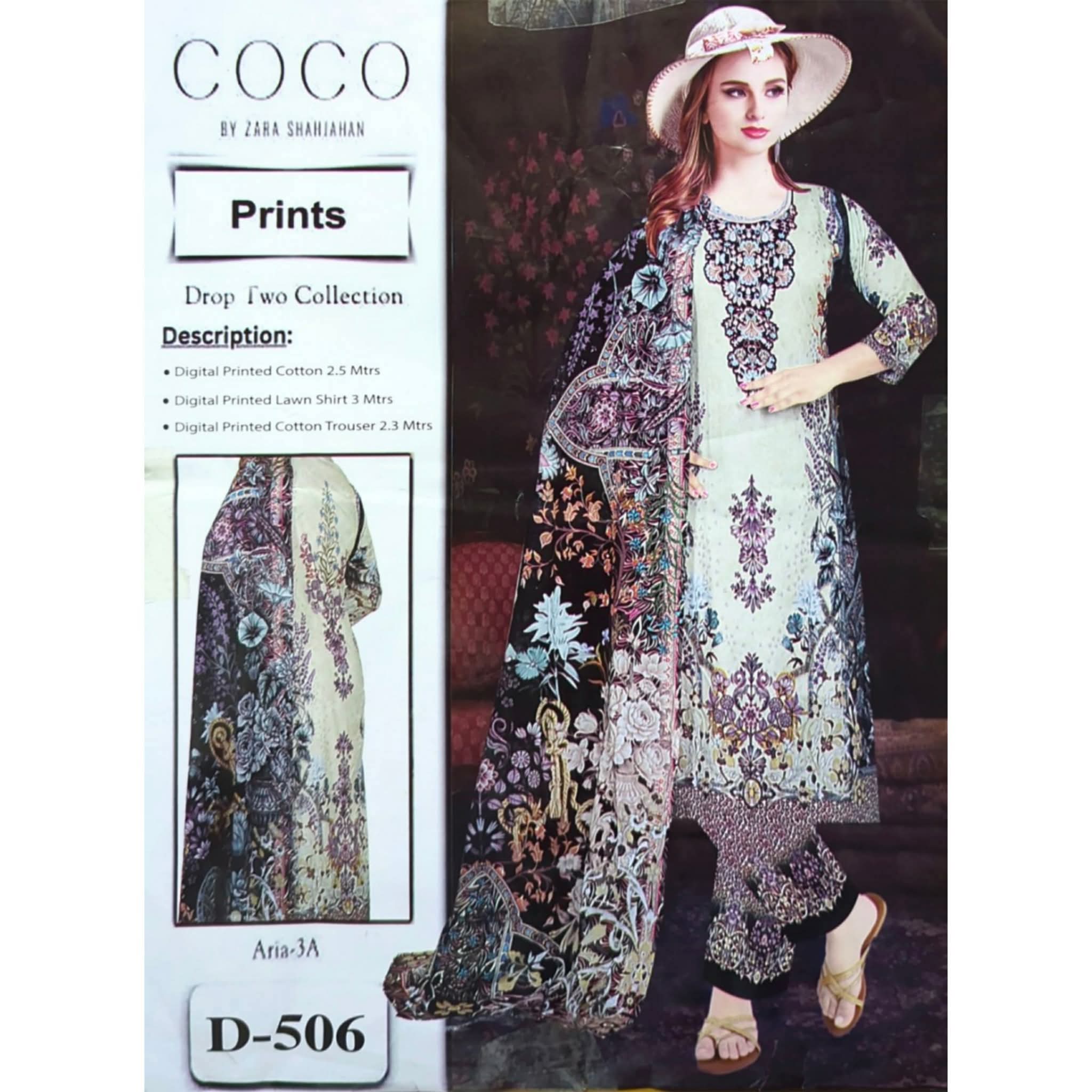 Pakistani Digital Printed Lawn Cotton Three Piece Suit in Light Mint Green and Black (Design D-506)
